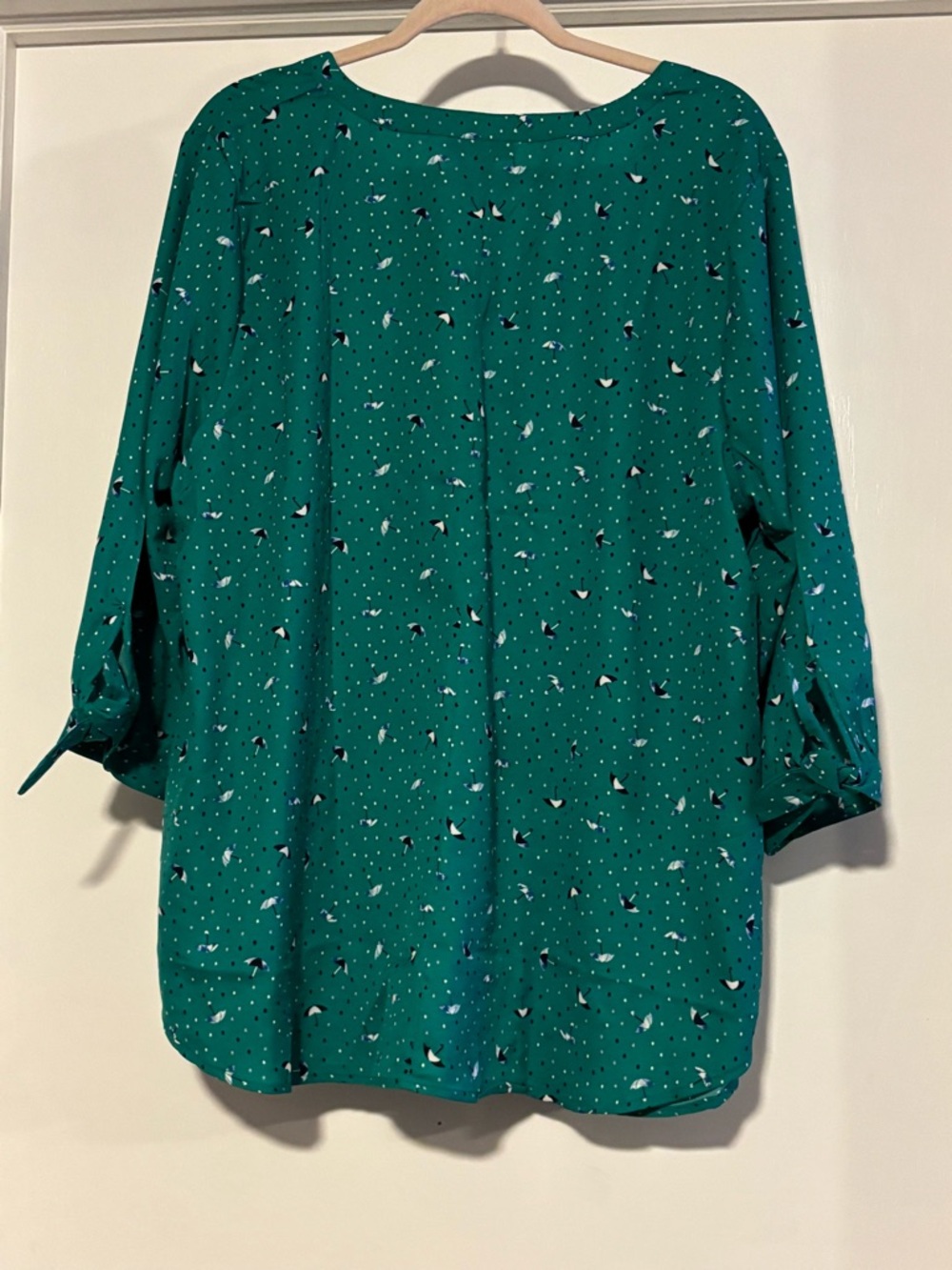 Catherines Teal Green Button-Front V-Neck Floral Dot Blouse - Picture 8 of 8